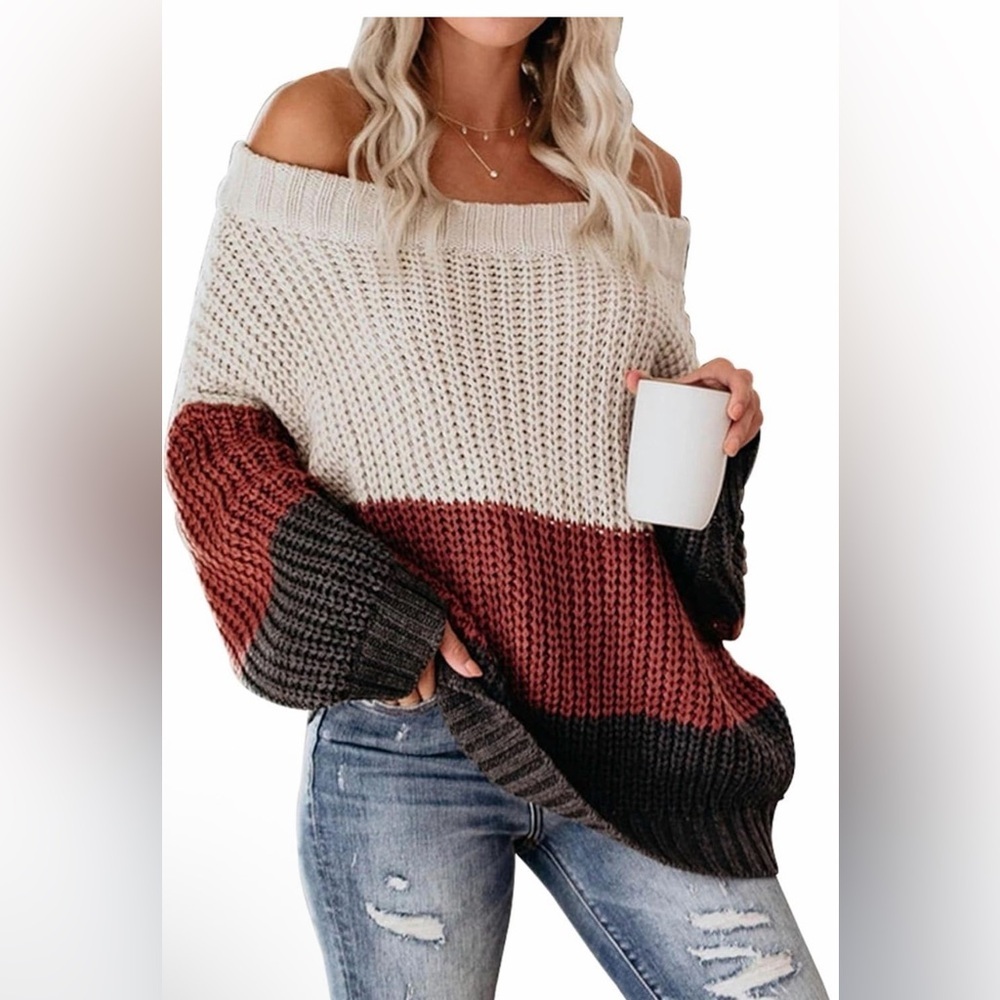 🆕Colorblock Off-Shoulder Sweater